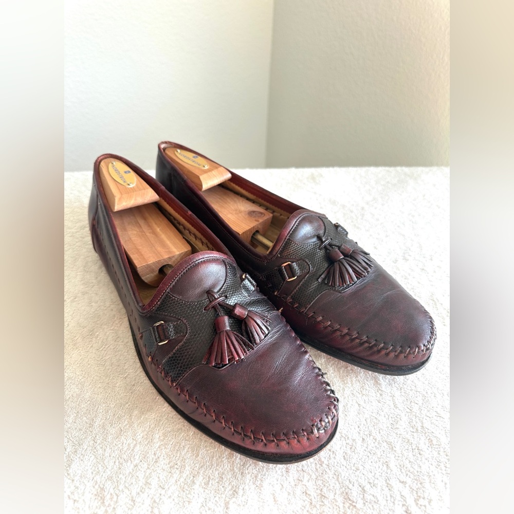 Santoni Men’s tassel loafer braided leather Burgundy size 11‎ D Italy - Picture 3 of 11